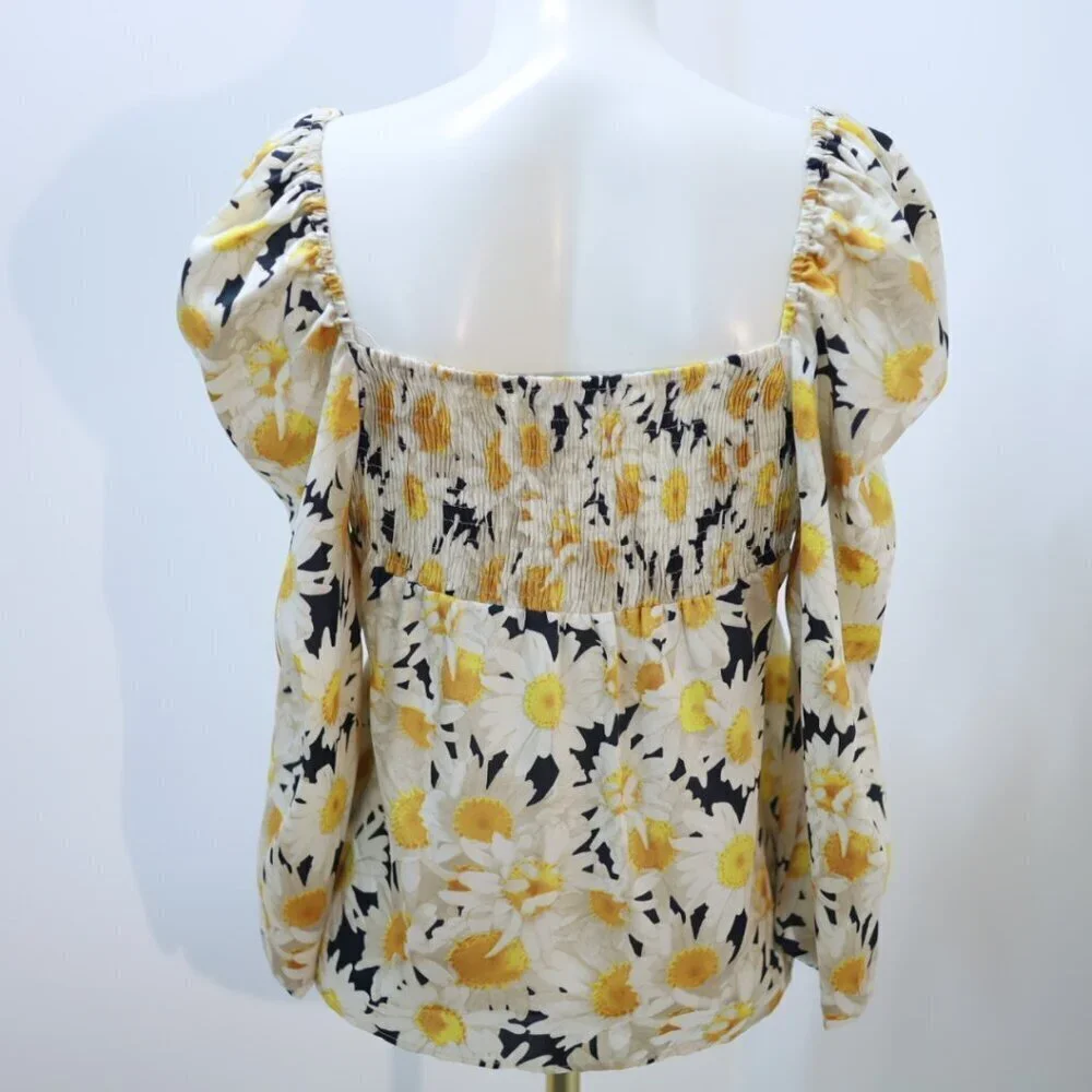 Zara Daisy Floral Print Puff Sleeve Top Shirt Size M